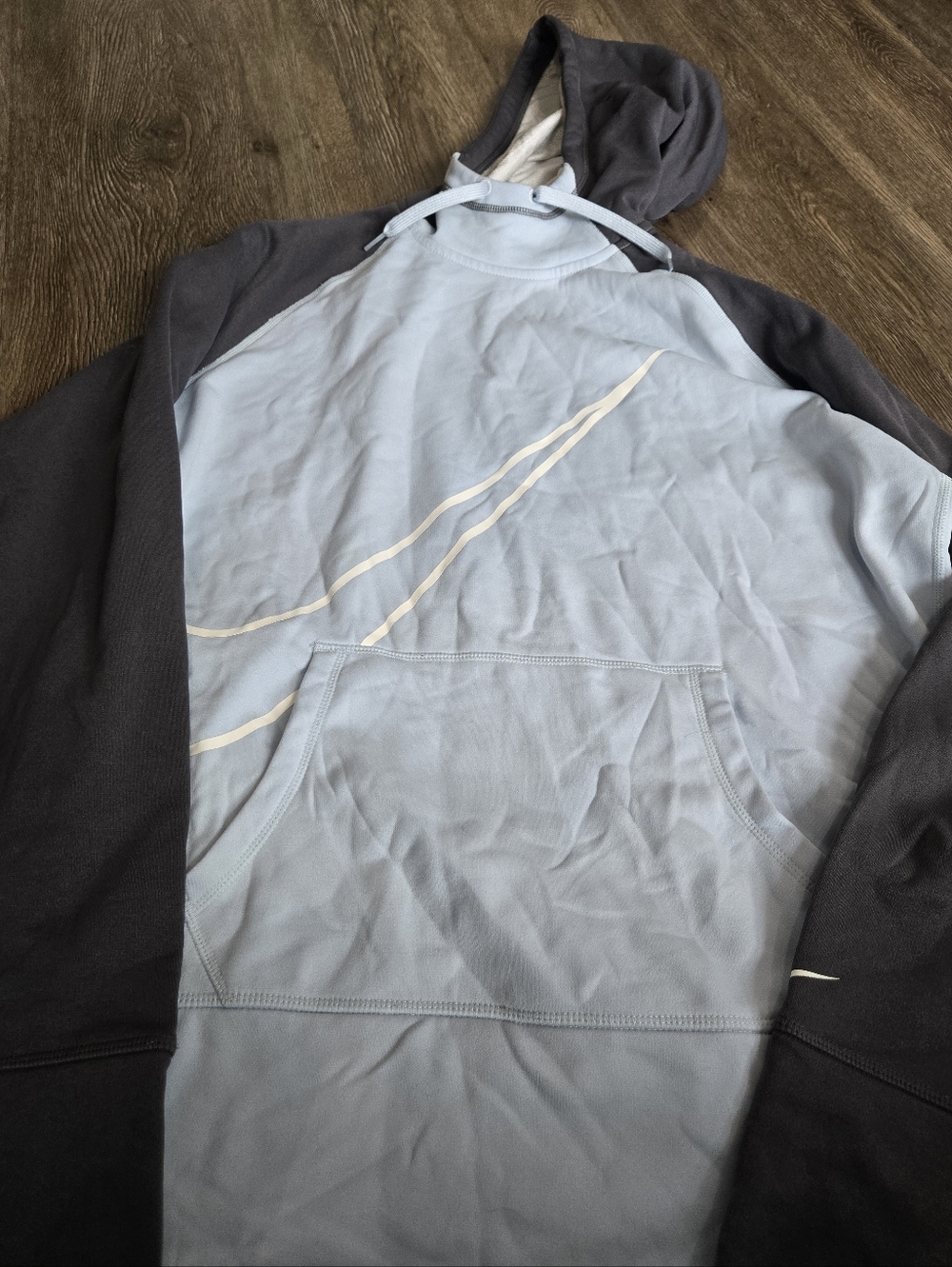 Nike Two-Tone Hoodie in Light Blue & Charcoal with White Swoosh